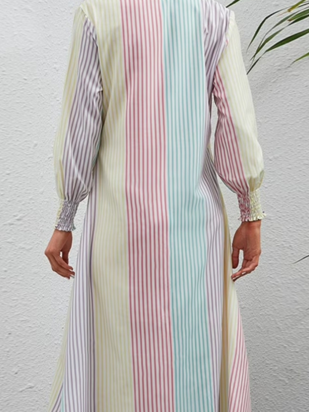 Comfortable Womens Rainbow Strip Pastel Button- Up Front Maxi Dress - Picture 10 of 10